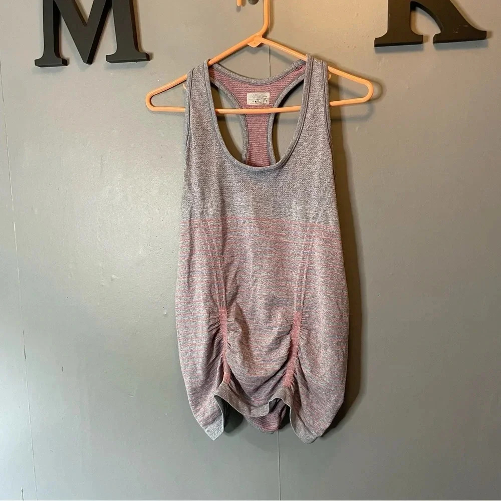 Athleta pink and gray stripe cinched racerback tank top women's size medium